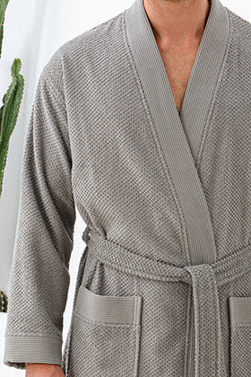 Close-up of the rich texture of a Turkish cotton bathrobe suitable for fall