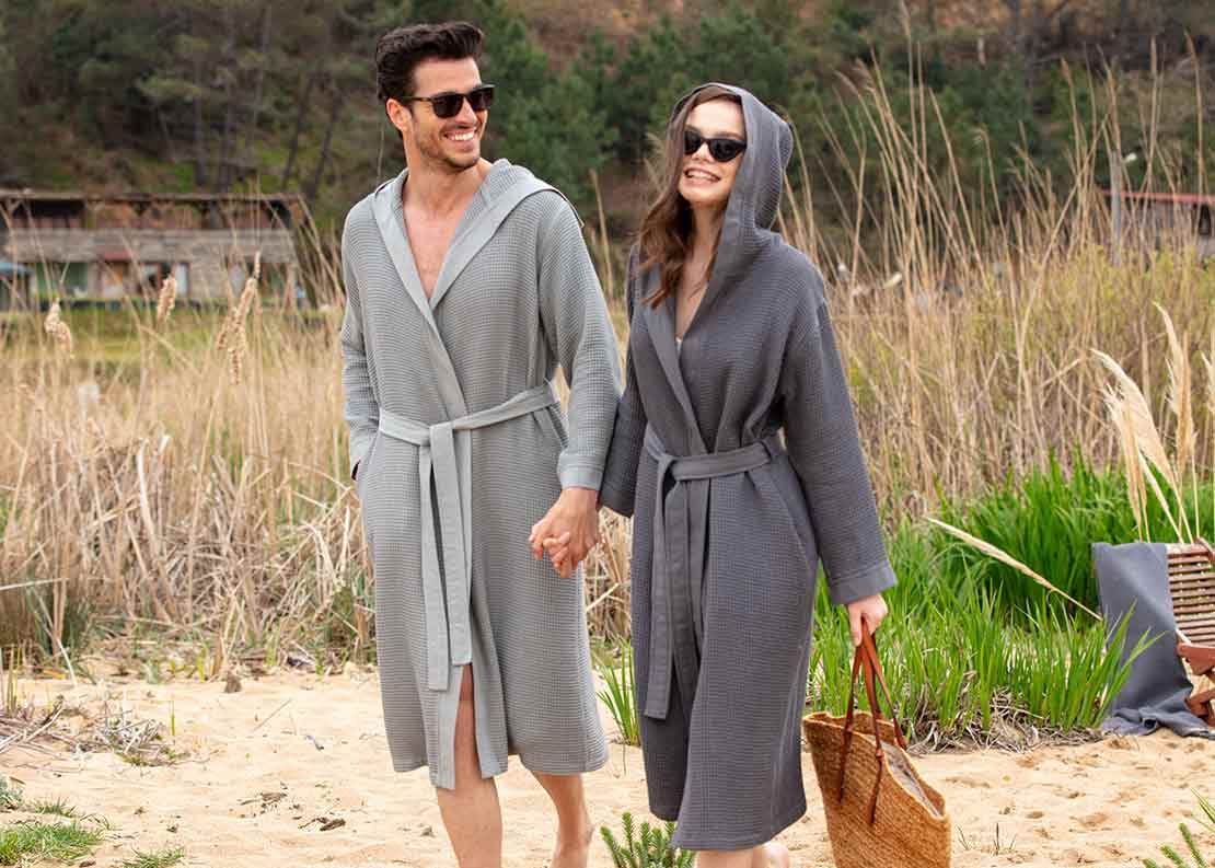 Turkish Cotton Waffle Robes for Men with Shawl Collar