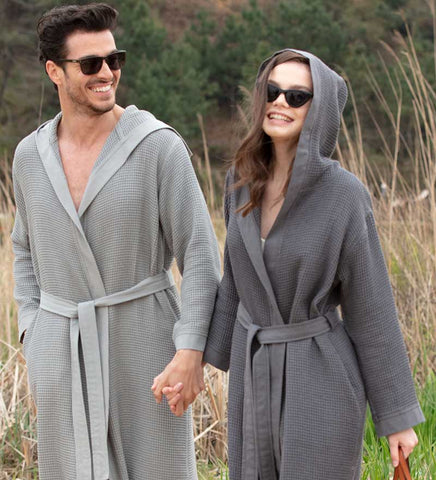 Women's Full Length Lightweight Waffle Spa Robe with Shawl Collar