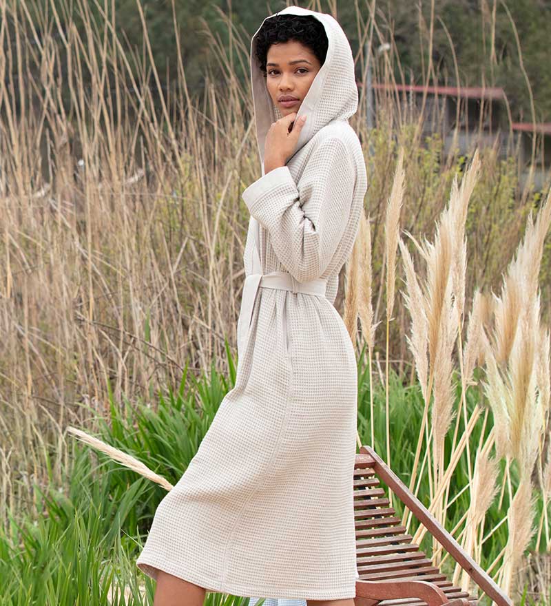 Womens Hooded Turkish Cotton Waffle Robe Seyante 