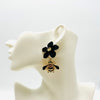 Earrings Black Flowers Bee | Gold - muze-earrings.com
