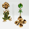Earrings Frog Green Flower | Gold - muze-earrings.com