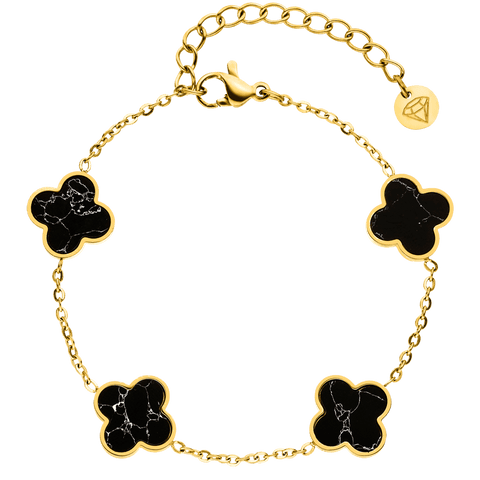 Clover Marmor Armband Schwarz Gold wasserfest