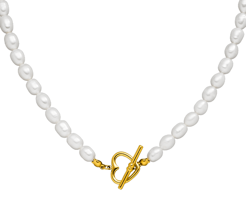 Pearl Heart Kette 18K vergoldet Herz Verschluss Tbar