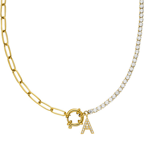 Tennis Letter Kette wasserfest 18K vergoldet Damen