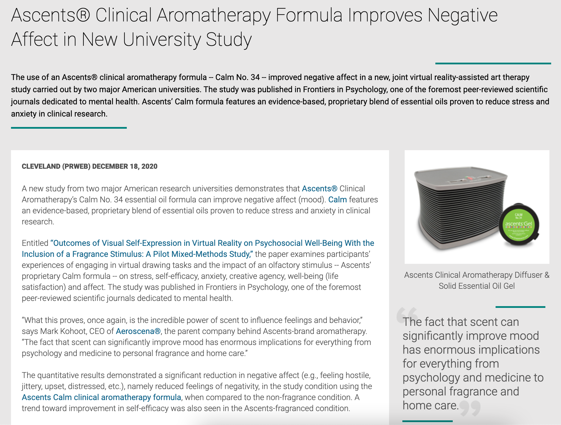 press release screenshot of drexel university johns hopkins university research with ascents