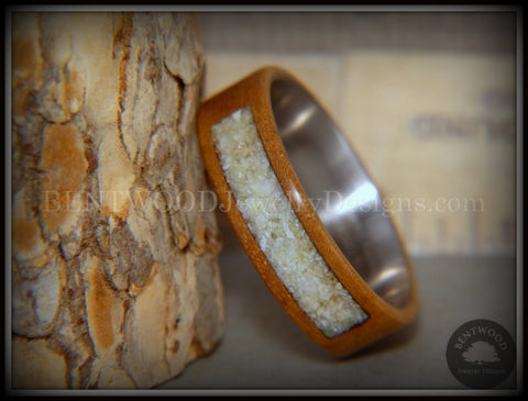 Bentwood Ring - "Pillar" European Walnut Wood with Connemara Marble Inlay Titanium Core