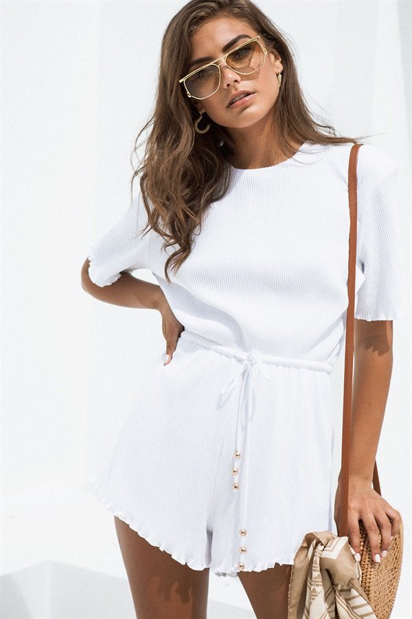 white romper pants suit