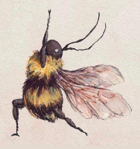 Drawing of a bee doing the yoga warrior pose