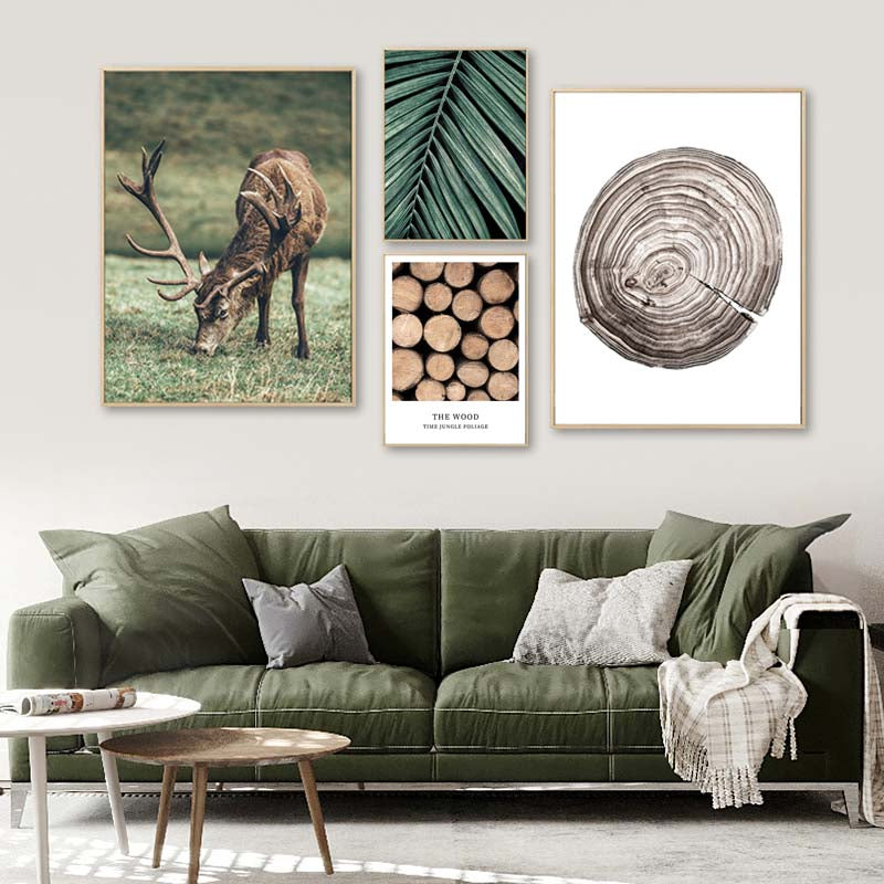 Scandinavian Forest Landscape Wall Art Fine Art Rustic Nordic Nature Tree Rings Deer Canvas Wood Prints Minimalist Pictures For Modern Country Home Decor