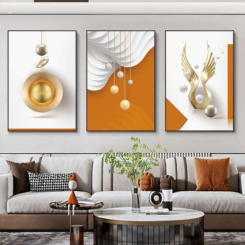 Modern Aesthetics Abstract Triptych Golden Leaf Wall Art Fine Art Canvas Prints Pictures For Living Room Dining Room Home Office Interiors Set of 3