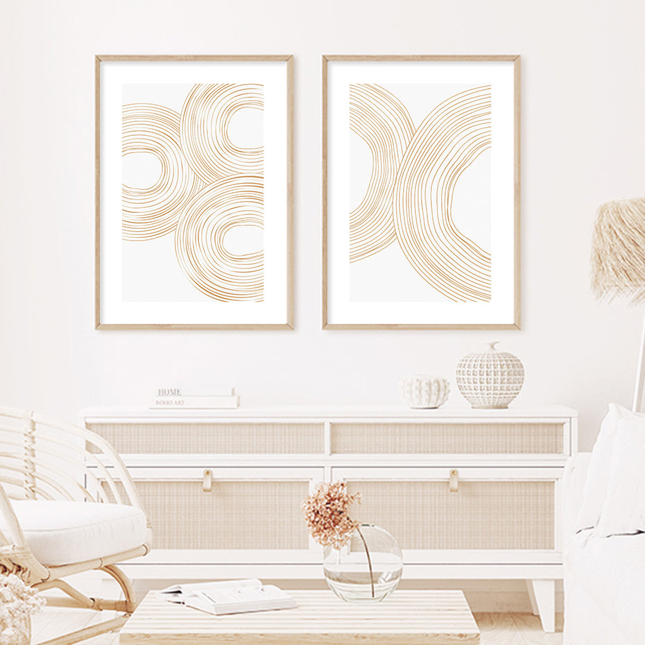 Modern Beige White Minimalist Geometric Linework Wall Art Fine Art Canvas Prints Elegant Pictures For Living Room Home Office Decor