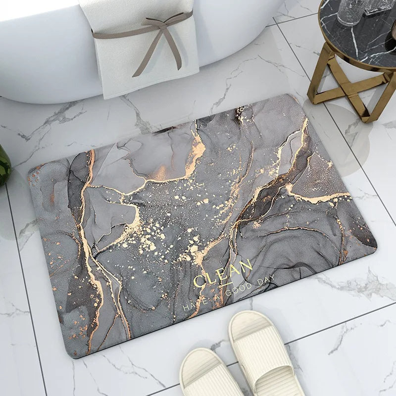 Bathroom Mat Anti-Slip Nordic Style Fashionable Liquid Marble Bathroom Shower Mat For Modern Washroom Rubber Foam Mat - Available in 3 Sizes