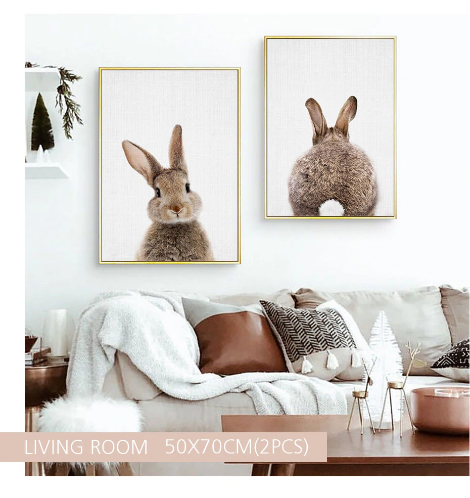 Cute Animals Cartoon Canvas Nursery Paintings Cute Bunny Rabbit Posters Prints Nordic Wall Art Pictures For Kids Room Home Decor