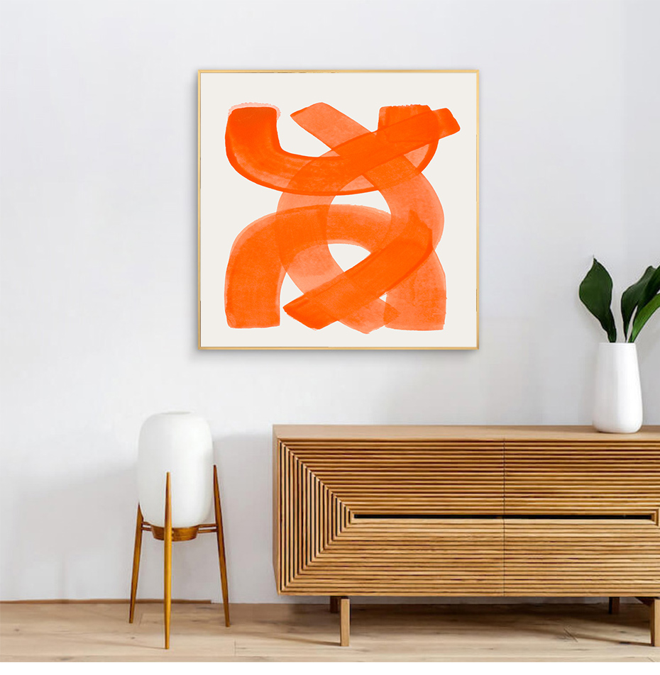 Bright Orange Abstraction Square Wall Art Fine Art Canvas Prints Minimalist Contemporary Picture For Office Interior Living Room Modern Home Decor