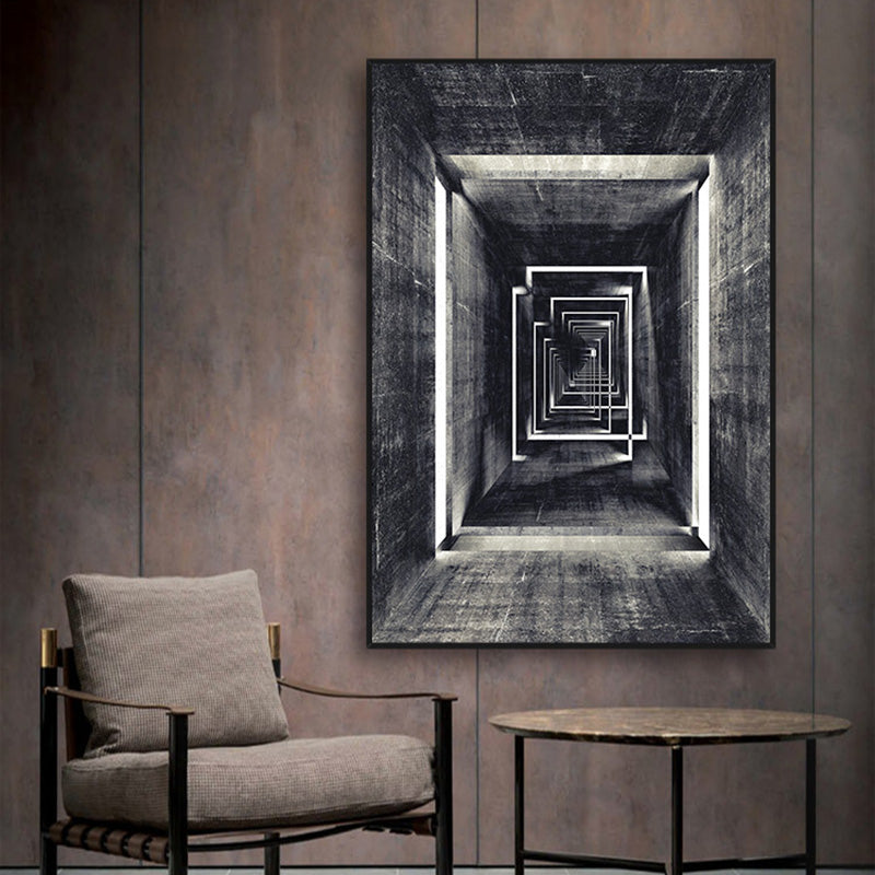 Abstract Architectural Abyss Black And White Wall Art Fine Art Canvas Prints Modern Pictures For Living Room Office Contemporary Home Decor