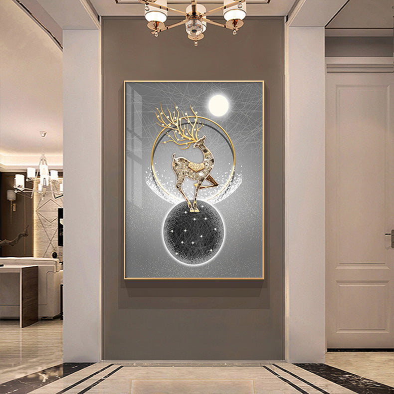 Abstract Auspicious Golden Stag Landscape Wall Art Fine Art Canvas Prints Fashion Pictures For Luxury Apartment Living Room Modern Home Office Decor