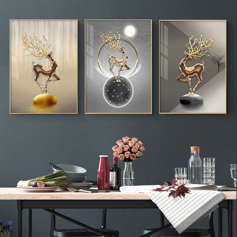 Abstract Auspicious Golden Stag Landscape Wall Art Fine Art Canvas Prints Fashion Pictures For Luxury Apartment Living Room Modern Home Office Decor