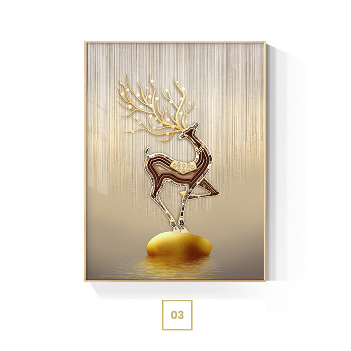 Abstract Auspicious Golden Stag Landscape Wall Art Fine Art Canvas Prints Fashion Pictures For Luxury Apartment Living Room Modern Home Office Decor