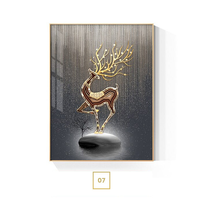 Abstract Auspicious Golden Stag Landscape Wall Art Fine Art Canvas Prints Fashion Pictures For Luxury Apartment Living Room Modern Home Office Decor