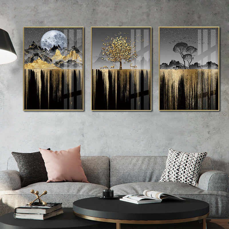 Abstract Auspicious Golden Tree Moon Landscape Wall Art Fine Art Canvas Prints Modern Pictures For Luxury Living Room Dining Room Art Decoration