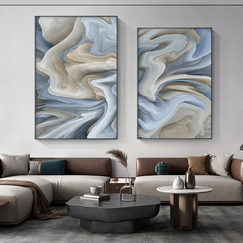 Abstract Beige Blue Gray Alien Cloud Wall Art Fine Art Canvas Prints Modern Pictures For Apartment Living Room Dining Room Home Office Decor