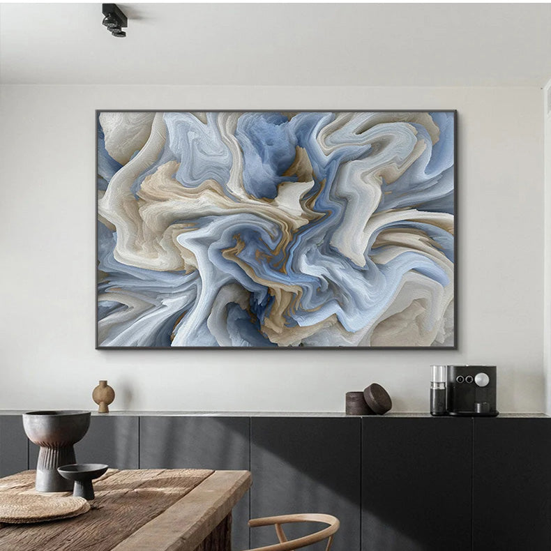 Abstract Beige Blue Gray Alien Cloud Wall Art Fine Art Canvas Prints Modern Pictures For Apartment Living Room Dining Room Home Office Decor