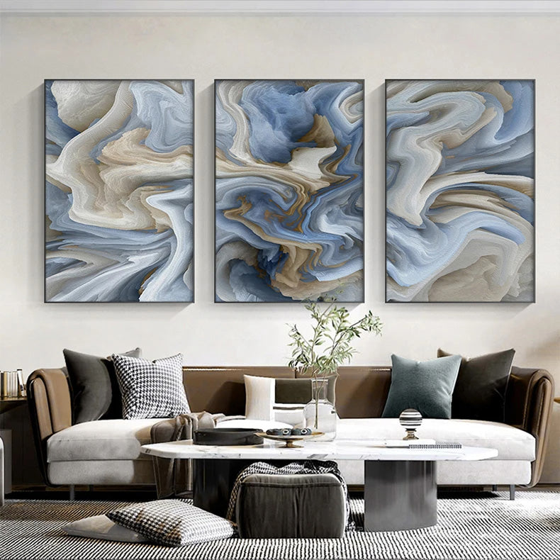 Abstract Beige Blue Gray Alien Cloud Wall Art Fine Art Canvas Prints Modern Pictures For Apartment Living Room Dining Room Home Office Decor