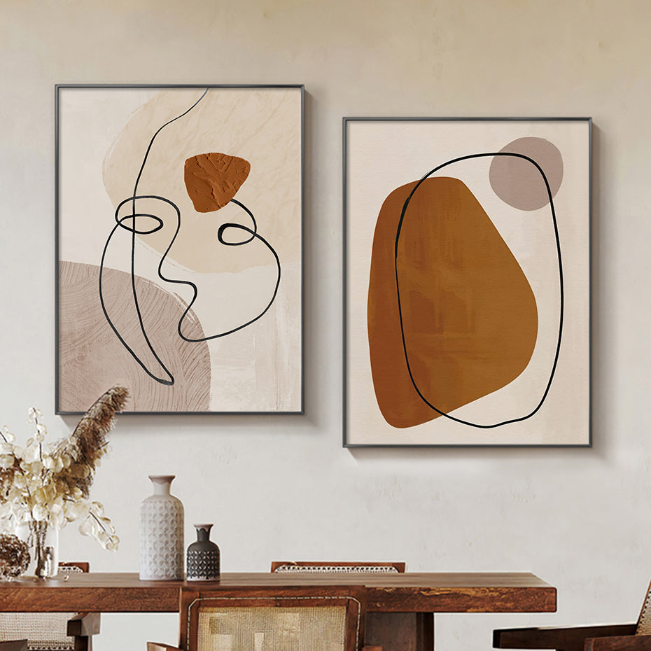 Abstract Beige Terracotta Portrait Line Art Wall Art Fine Art Canvas Prints For Modern Apartment Living Room Dining Room Home Office Decor