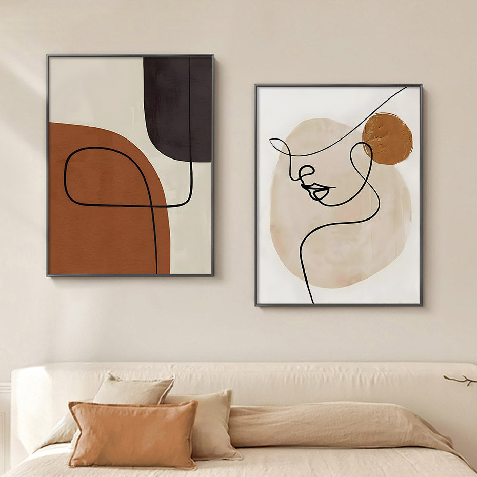 Abstract Beige Terracotta Portrait Line Art Wall Art Fine Art Canvas Prints For Modern Apartment Living Room Dining Room Home Office Decor