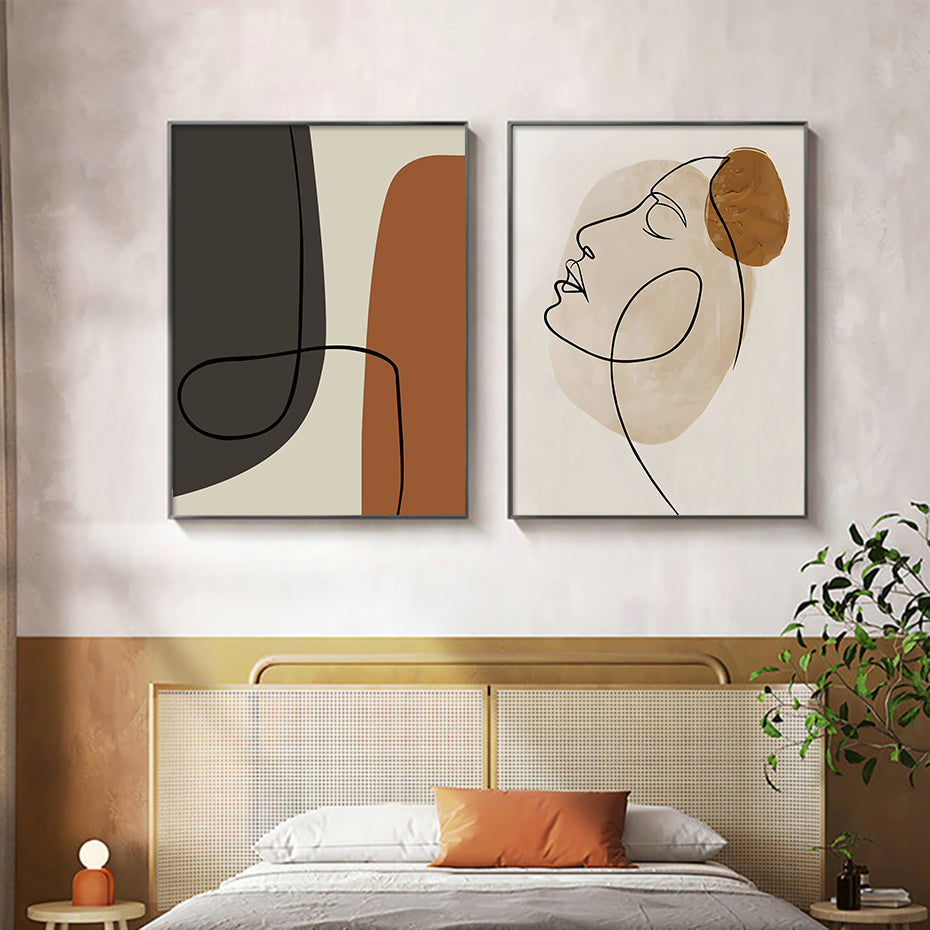 Abstract Beige Terracotta Portrait Line Art Wall Art Fine Art Canvas Prints For Modern Apartment Living Room Dining Room Home Office Decor