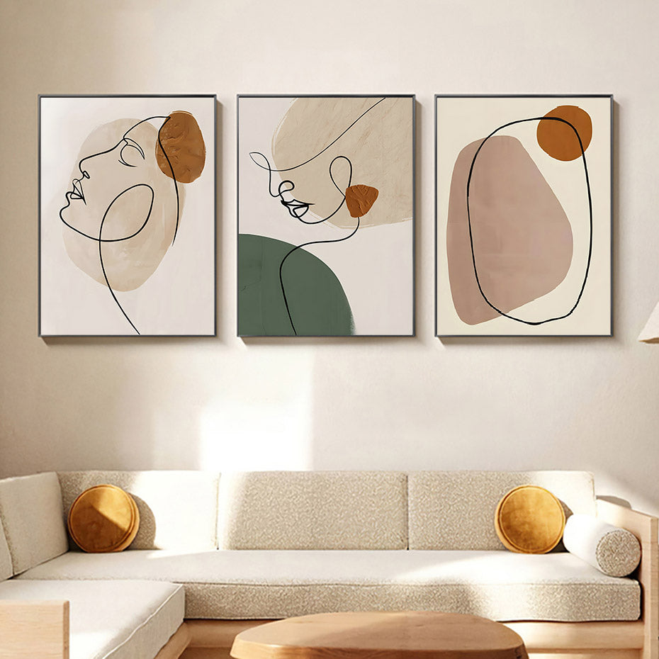 Abstract Beige Terracotta Portrait Line Art Wall Art Fine Art Canvas Prints For Modern Apartment Living Room Dining Room Home Office Decor