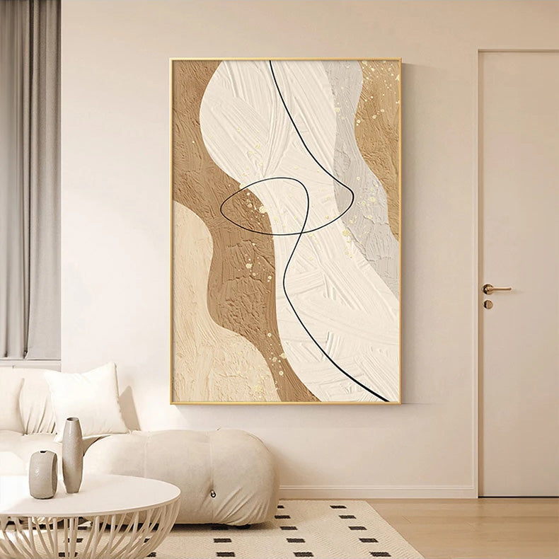 Abstract Beige Texture Black Line Wall Art Fine Art Canvas Prints Nordic Abstract Pictures For Bedroom Living Room Dining Room Decor