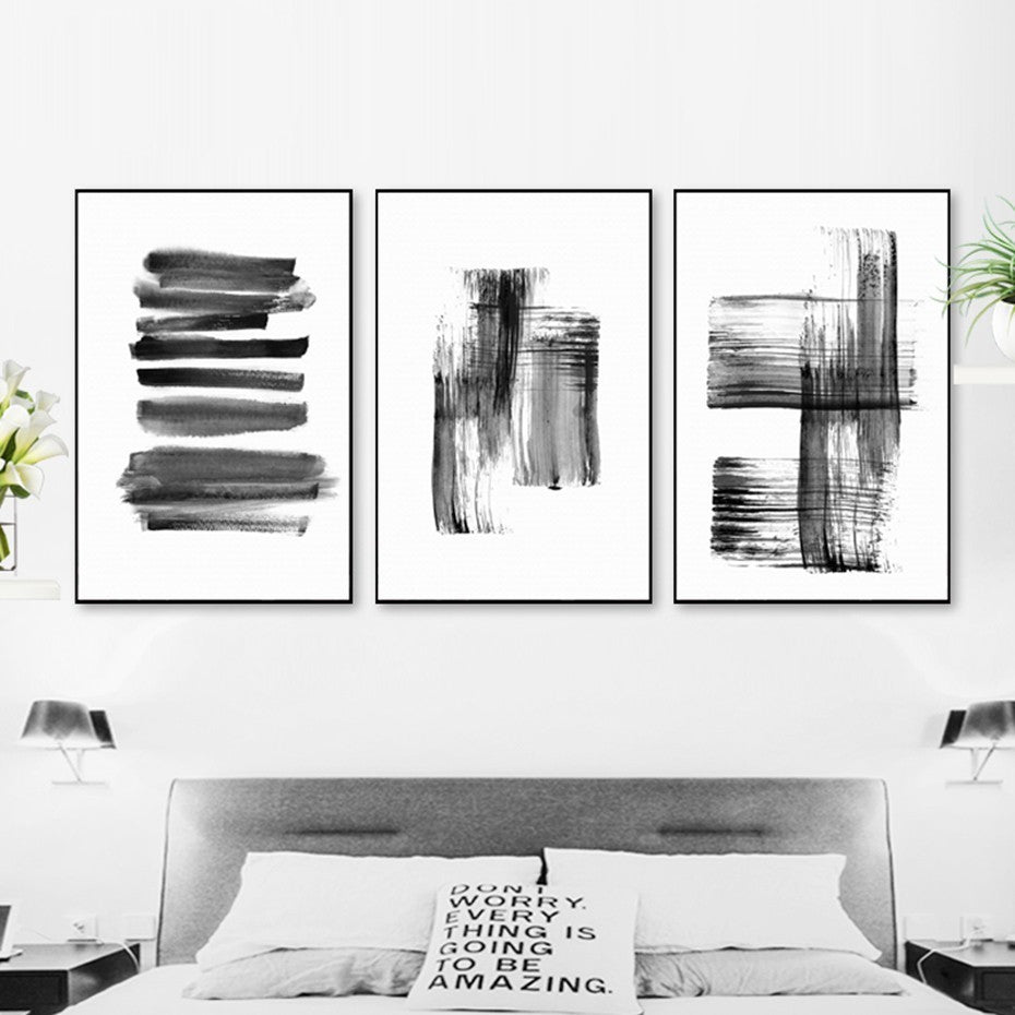 Abstract Black White Geometric Wall Art Fine Art Canvas Print Modern Contemporary Minimalist Picture For Living Room Home Office Art Decor