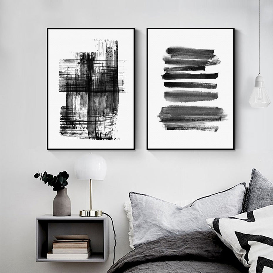 Abstract Black White Geometric Wall Art Fine Art Canvas Print Modern Contemporary Minimalist Picture For Living Room Home Office Art Decor