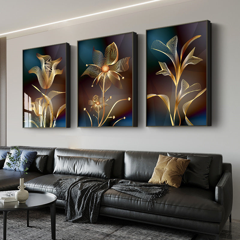 Abstract Exotic Black Golden Floral Wall Art Fine Art Canvas Prints Tropical Botanic Pictures For Luxury Apartment Living Room Dining Room Art Decor