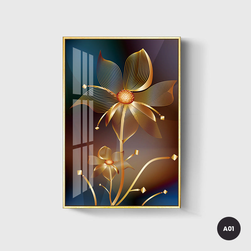 Abstract Exotic Black Golden Floral Wall Art Fine Art Canvas Prints Tropical Botanic Pictures For Luxury Apartment Living Room Dining Room Art Decor