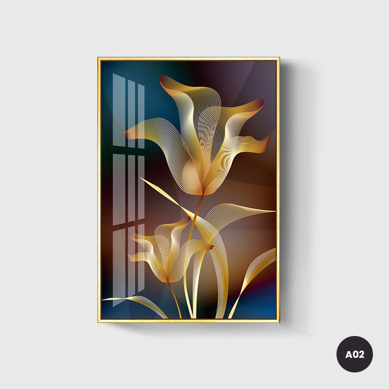 Abstract Exotic Black Golden Floral Wall Art Fine Art Canvas Prints Tropical Botanic Pictures For Luxury Apartment Living Room Dining Room Art Decor