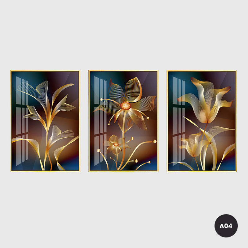 Abstract Exotic Black Golden Floral Wall Art Fine Art Canvas Prints Tropical Botanic Pictures For Luxury Apartment Living Room Dining Room Art Decor