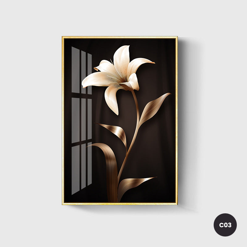 Abstract Exotic Black Golden Floral Wall Art Fine Art Canvas Prints Tropical Botanic Pictures For Luxury Apartment Living Room Dining Room Art Decor