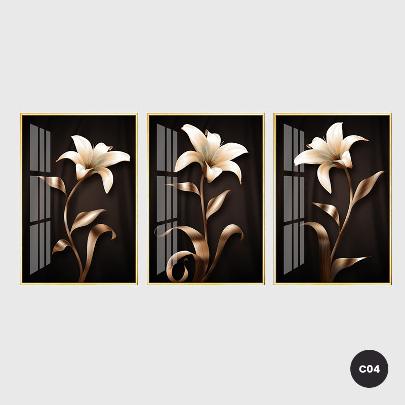 Abstract Exotic Black Golden Floral Wall Art Fine Art Canvas Prints Tropical Botanic Pictures For Luxury Apartment Living Room Dining Room Art Decor