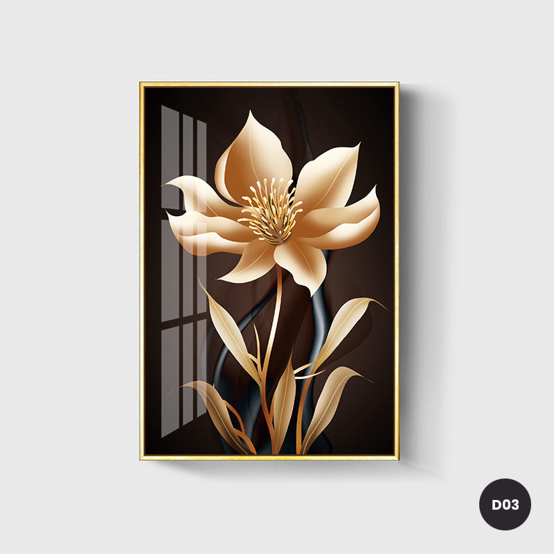 Abstract Exotic Black Golden Floral Wall Art Fine Art Canvas Prints Tropical Botanic Pictures For Luxury Apartment Living Room Dining Room Art Decor