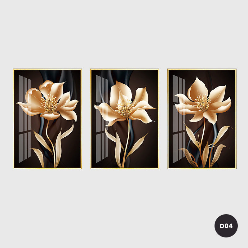 Abstract Exotic Black Golden Floral Wall Art Fine Art Canvas Prints Tropical Botanic Pictures For Luxury Apartment Living Room Dining Room Art Decor