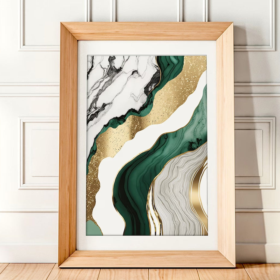 Abstract Liquid Golden Green Marble Print Wall Art Fine Art Canvas Prints Pictures For Luxury Living Room Dining Room Home Office Decor