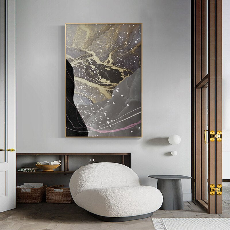 Abstract Liquid Marble Green Golden Gray Wall Art Fine Art Canvas Prints Modern Pictures For Luxury Living Room Dining Room Home Office Decor