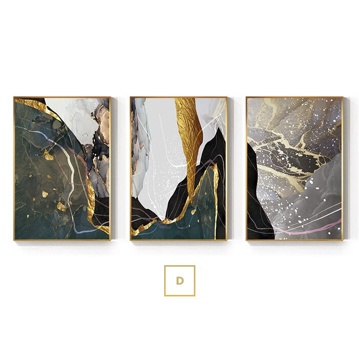 Abstract Liquid Marble Green Golden Gray Wall Art Fine Art Canvas Prints Modern Pictures For Luxury Living Room Dining Room Home Office Decor