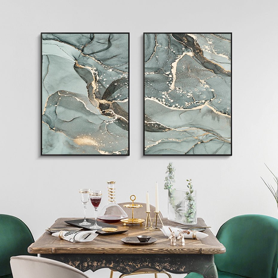 Abstract Marble Green Gold Modern Posters Wall Art Canvas Painting Prints Pictures Living Room Bedroom Interior Home Decor