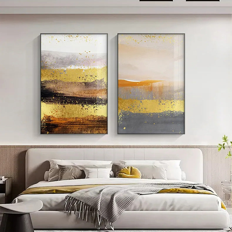 Abstract Nordic Landscape Wall Art Fine Art Canvas Prints Golden Rustic Hues Pictures For Modern Apartment Living Room Contemporary Home Decor