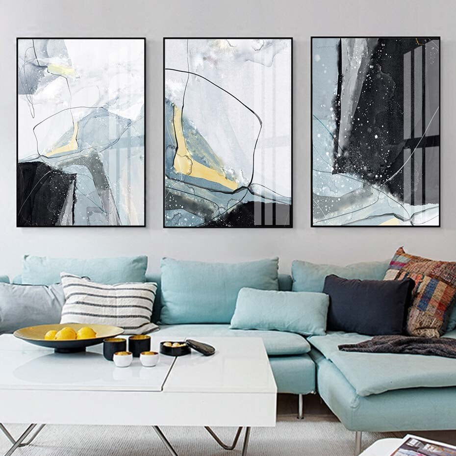 Abstract Blue Black Slate Grey Marble Wall Art Posters Fine Art Canvas Prints Modern Nordic Pictures For Kitchen Bathroom Modern Home Decor