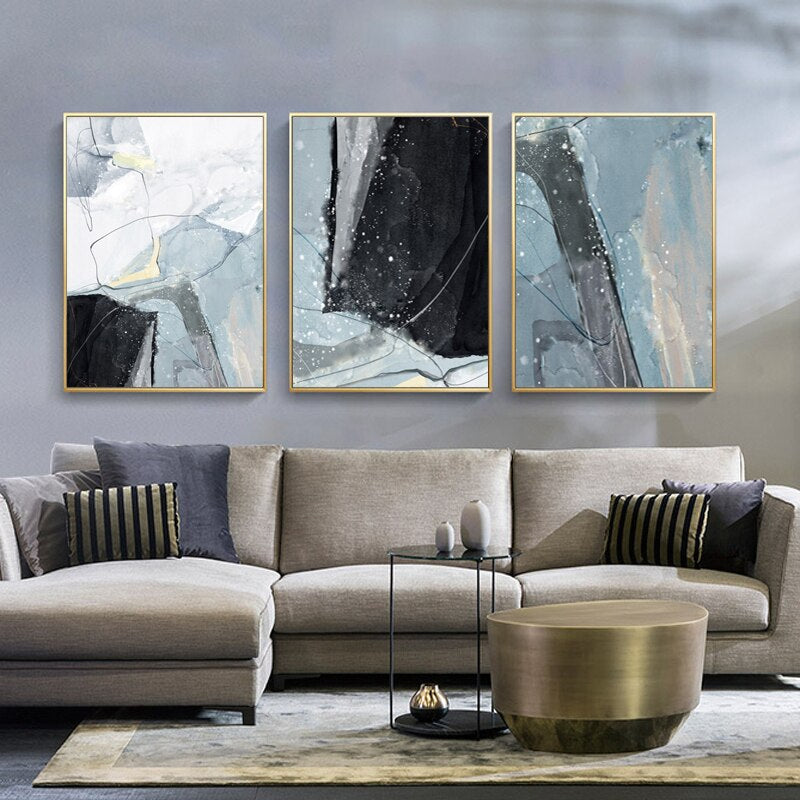 Abstract Blue Black Slate Grey Marble Wall Art Posters Fine Art Canvas Prints Modern Nordic Pictures For Kitchen Bathroom Modern Home Decor